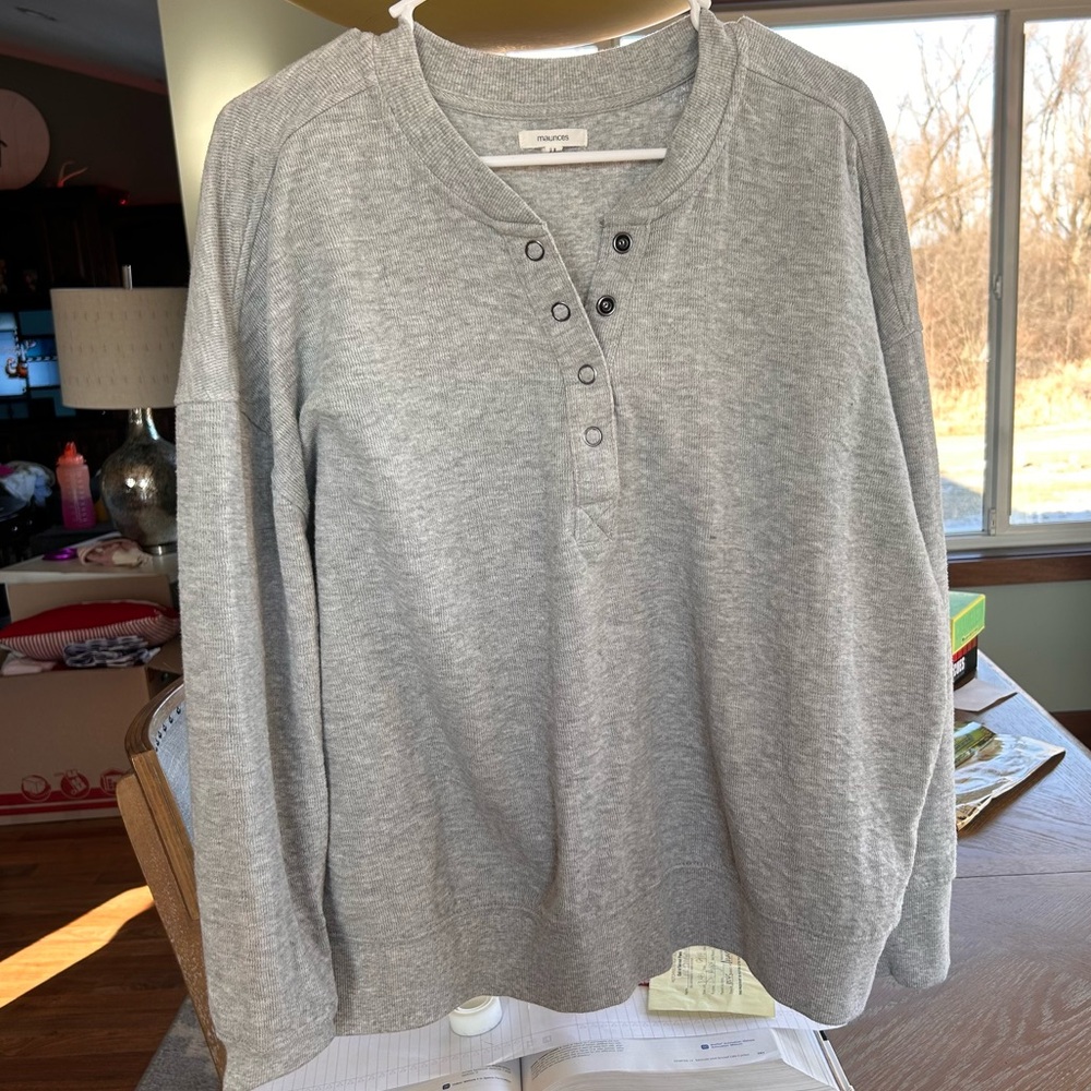 Maurices Light Heather Gray Henley Pullover